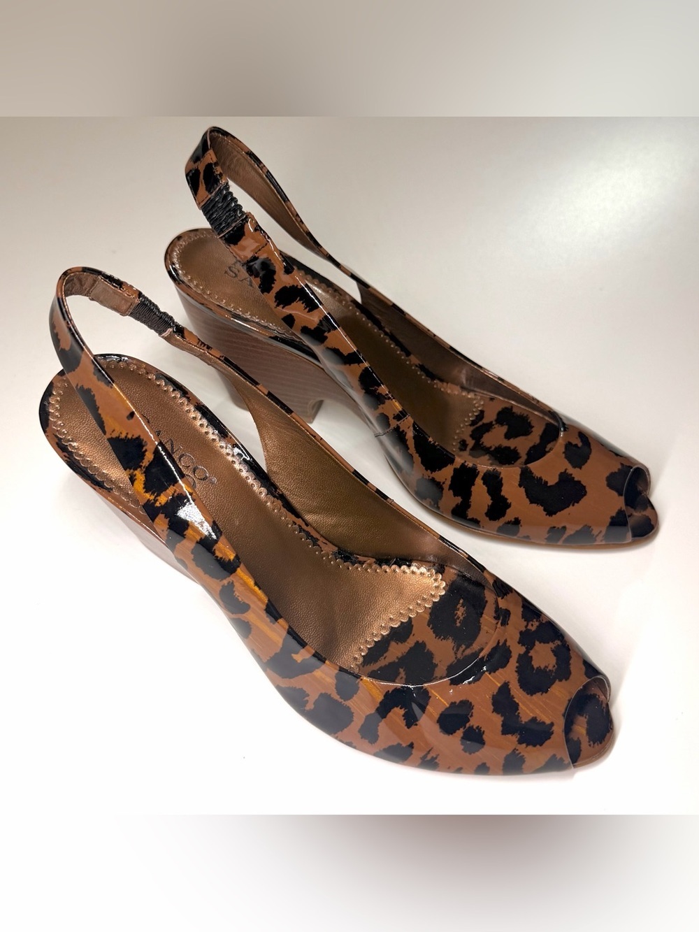 Franco Sarto Women’s Cheetah Patent Leather Heeled Open Toe Slingback Pumps Sz 8